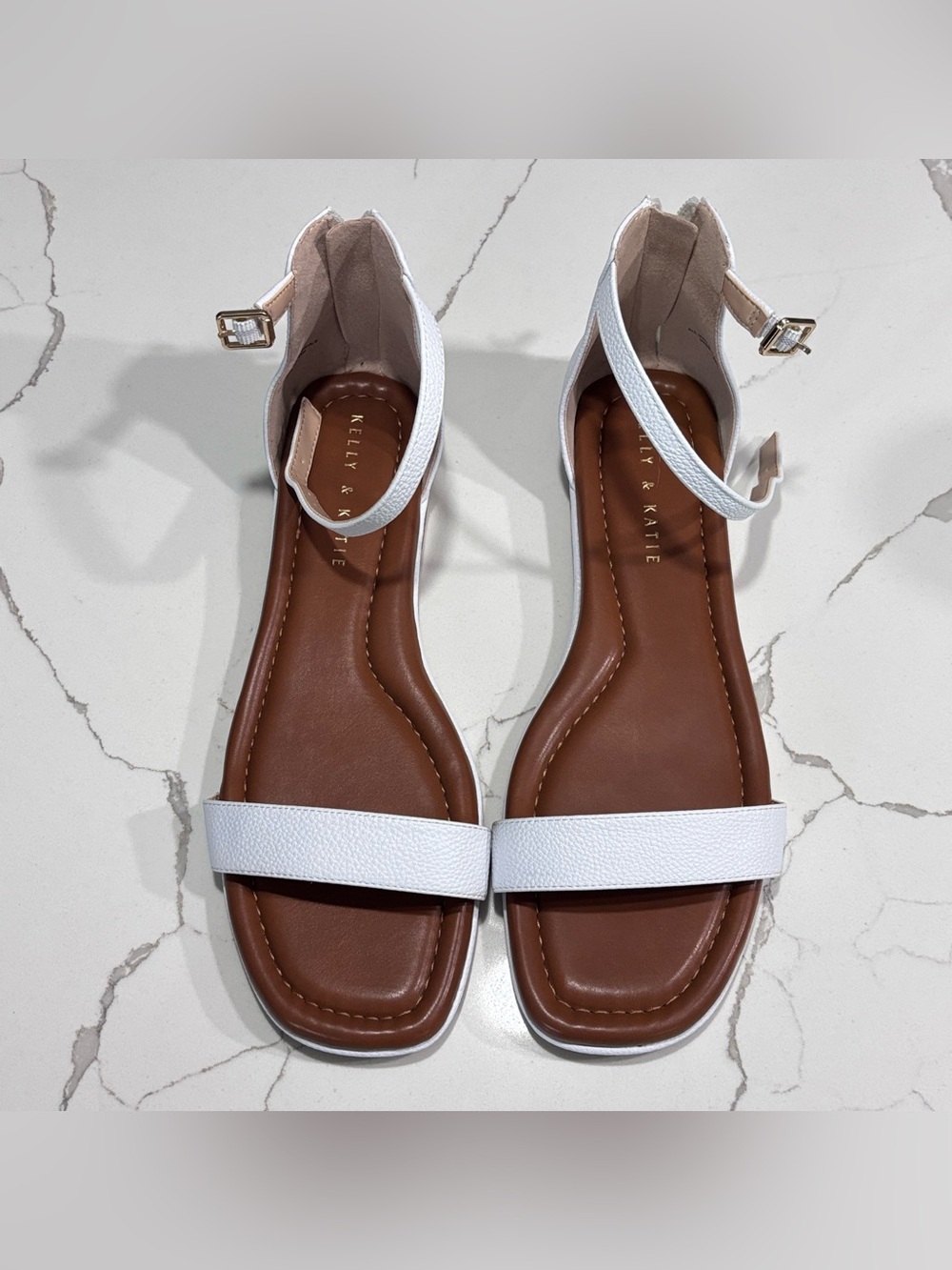 Kelly & Katie Nymie White Ankle-Strap Flat Back Zipper Sandals Women’s 9 - Picture 6 of 12